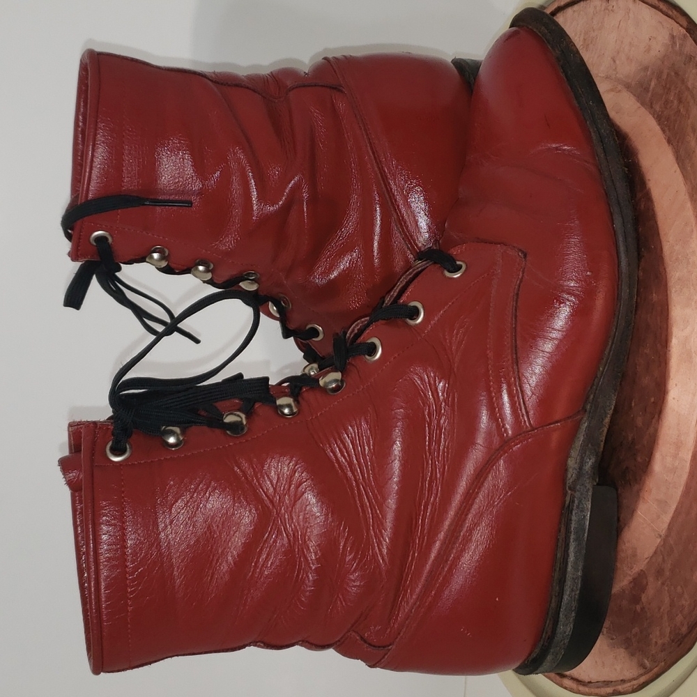 Women’s Lace-Up Red Boots - Classic Leather Ankle Boot
